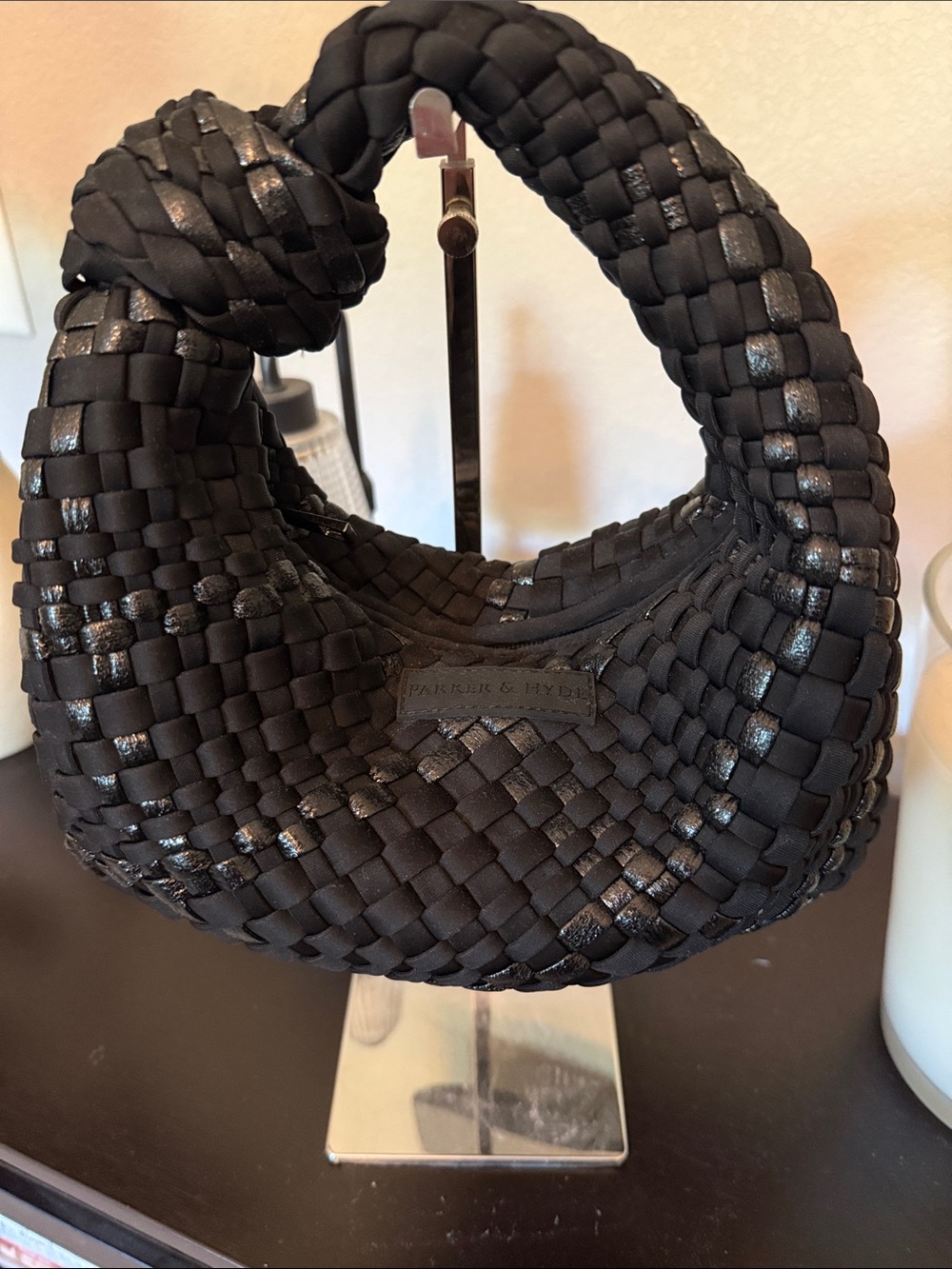 Black Woven Knot Handle Shoulder Bag - Parker & Hyde